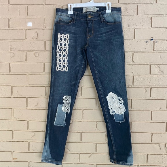 Free People Denim - Free People Artisan De Luxe Womens Low Rise Jeans Sz 27 Embroidered Patch Denim